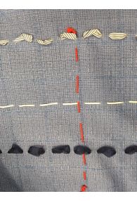 Blue Linen with Multi-striped ribbons and rope embroidery viscose Zibetti made in Italy