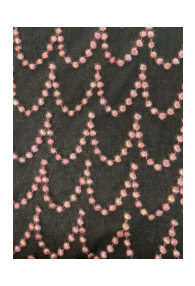 Burgundy Wool Gauze with Pink Embroidered Metallic Thread Pearls from Italy