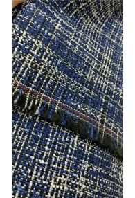 Navy Blue with Shining Line Woven Tweed Fabric