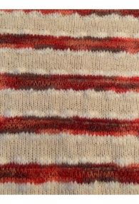 Natural and Red Cotton Stripe Knit with Stretch