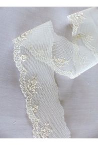 Ivory Polyester Cotton Tulle Lace Trim Embroidered with Viscose 9.2m