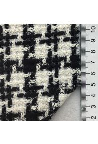 Houndstooth Black and White Tweed Wool and Cotton Blend
